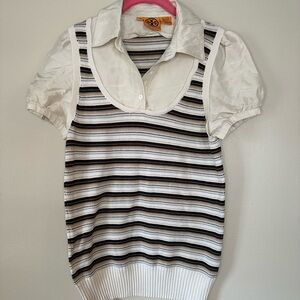 Tory Burch striped Sweater vest/ shirt combo Size S